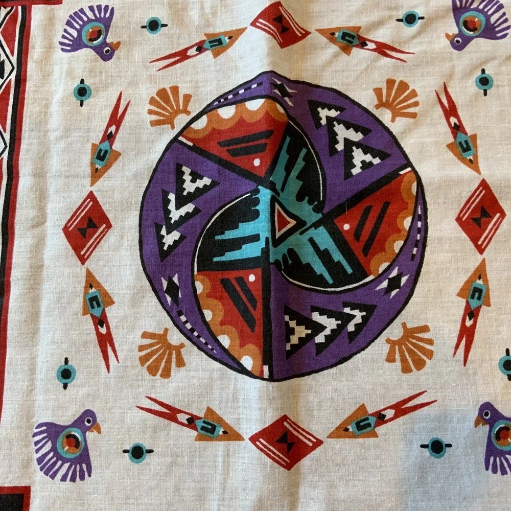Vtg Wamcraft Bandana Southwest Aztec Teal Purple Black‎ Rare Print Made In USA